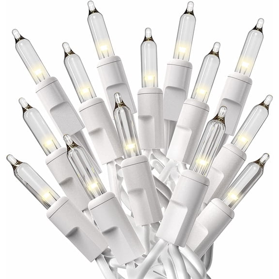 Prextex Christmas Lights (20 Feet, 100 Lights) - Clear White Christmas Tree Lights with White Wire - Indoor/Outdoor Waterproof String Lights - Warm White Twinkle Lights