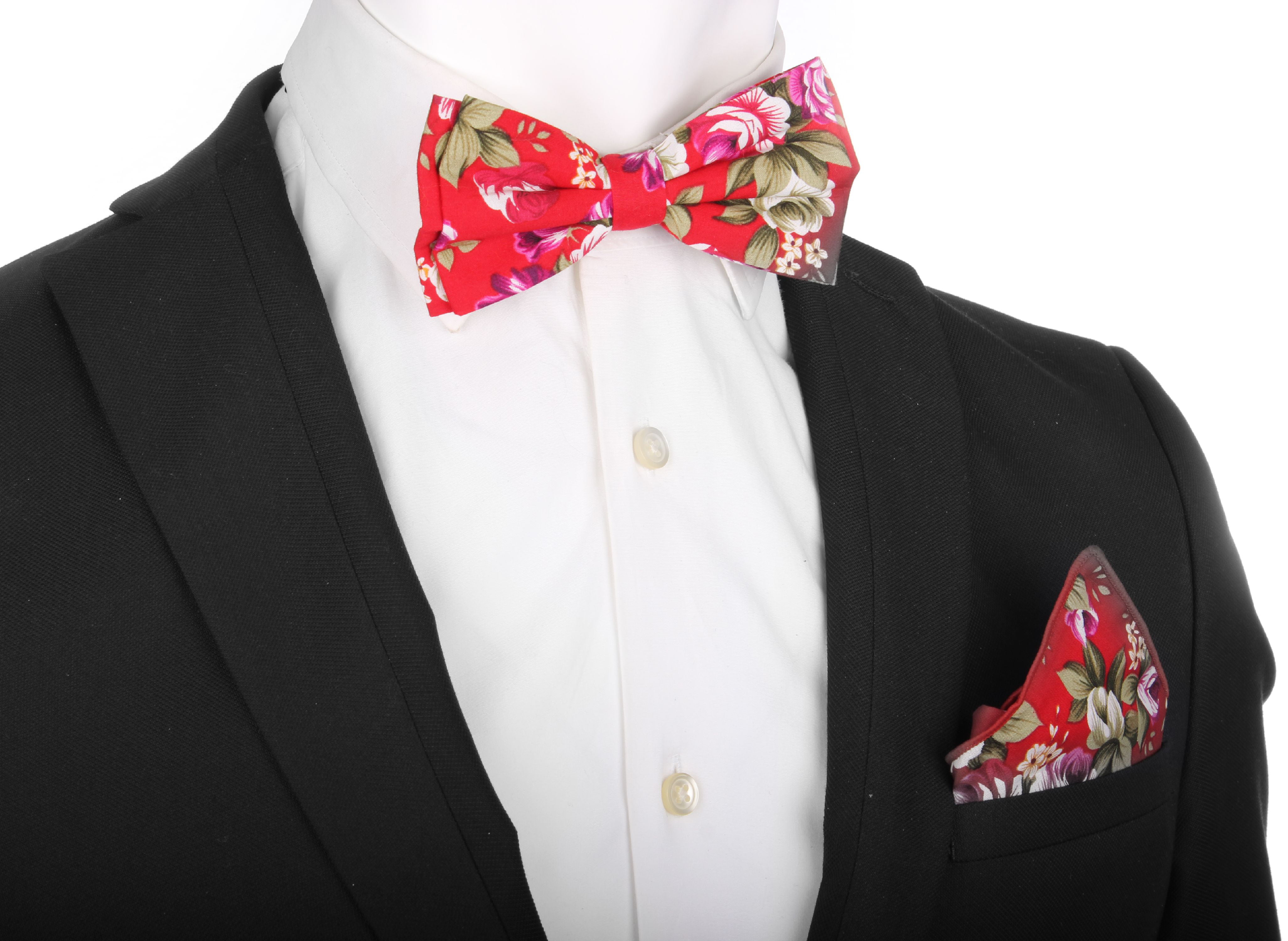 HDE Mens Big and Tall Pre-Tied Adjustable Bow Tie with X-Back Suspenders Bundle Red