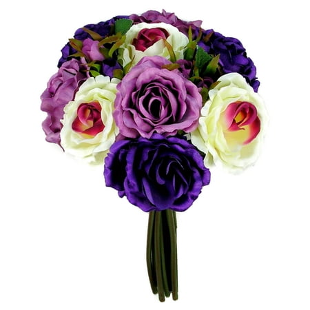 Admired By Nature 12 Stems Artificial Rose Bouquets, Violet/Lavender Mix