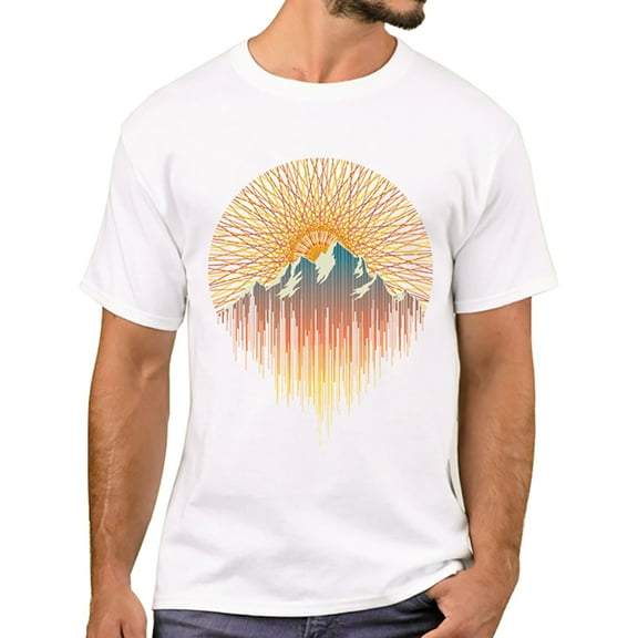 Mountain Sunset Brushstrokes Men T-Shirt African Safari Sunset T Shirts Short Sleeve Tshirts Geometric Harajuku Tee