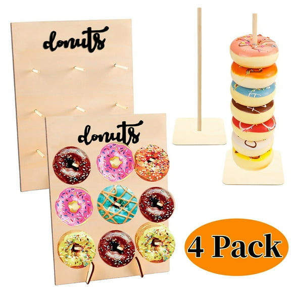 Wooden Donuts Display Stands Donut Stands Stake Reusable Doughnut Board Holder for Party Treat Stand for Wedding Birthday Table Decor (Wood,2 Board 2 Stake)