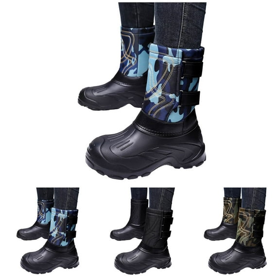 Dakaela Men's Winter Snow Boots Waterproof Insulated Mid Calf Work Boots Comfortable Cold Weather Outdoor Shoes Black Size 7.5