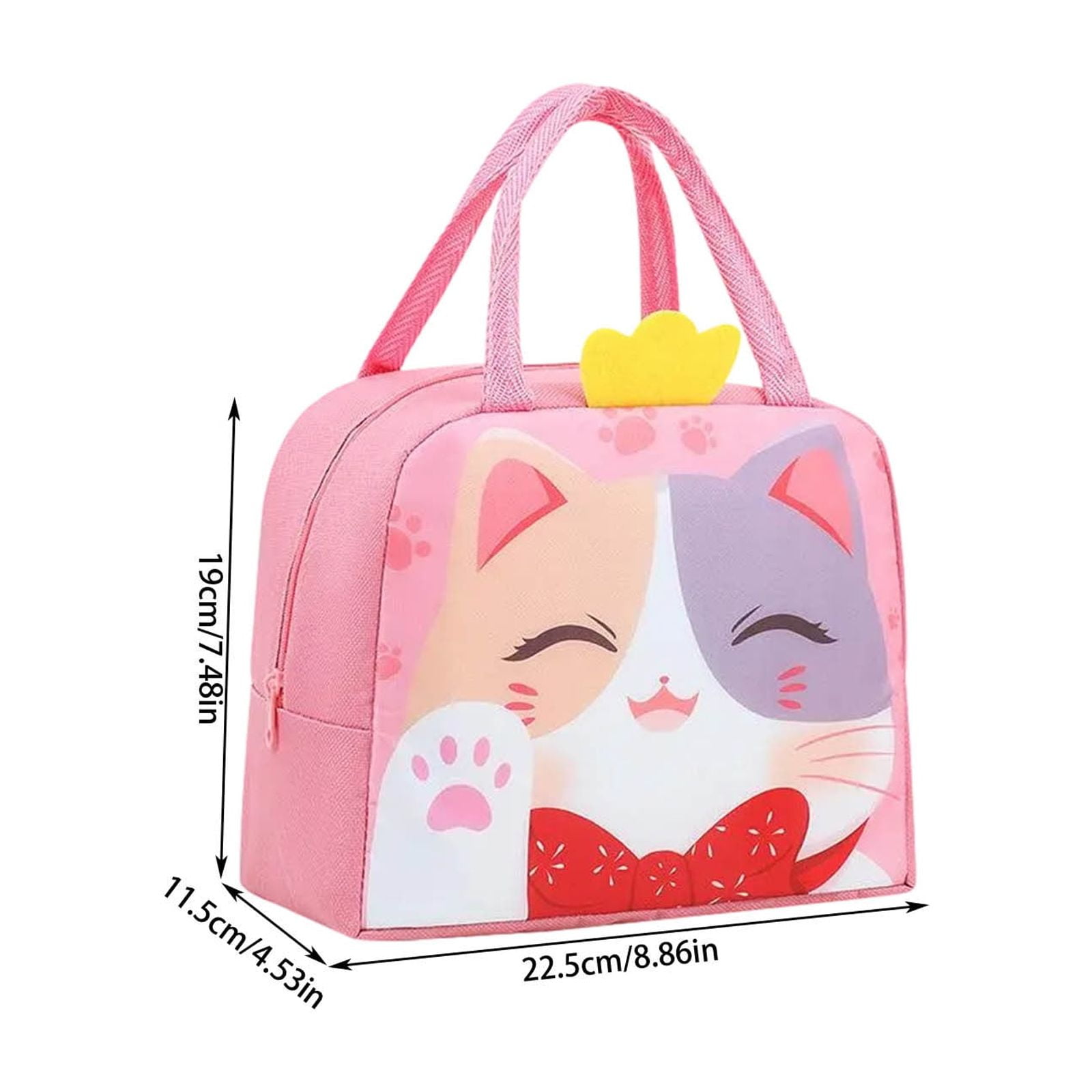 Yhmxh Portable Insulated Lunch Bag, Cute Reusable Lunch Tote with Lovely Pattern for Picnic, Leakproof & Waterproof Bento Container Box for Handbag, Work, Office, Travel(Pink)