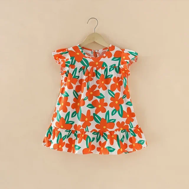 Girl Dresses100% Cotton Children's Clothing Summer Kids Clothes Girls Party Princess Fashion Outfit Flower Pattern Beach Dresses