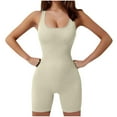 thumbnail image 3 of Mqqzkk Women's Jumpsuits Short Knitted Pits Strips Bodysuit Workout Rompers Summer Outfits Gym Yoga Beach Fashion Clothes 2025 White M, 3 of 4