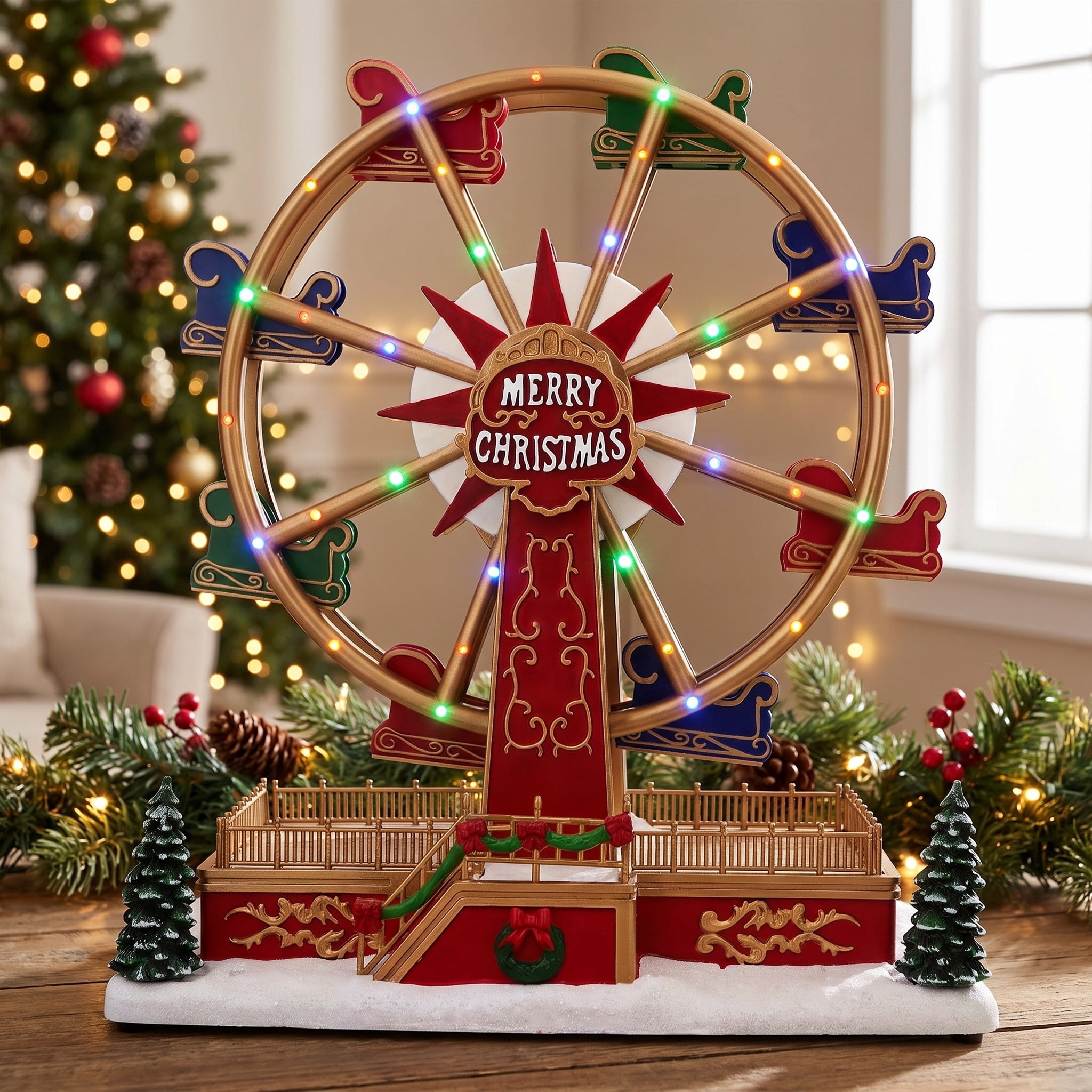 Light-Up and Musical Animated Ferris Wheel Christmas Village Decoration, Multicolor, 12", by Holiday Time