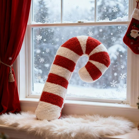 Coollooc Christmas Candy Cane Pepermint Pillow, Cute Candy Cane Decoration Winter Throw Pillow Aesthetic Room Decor Candycane Shaped Cushion for Xmas Holiday Party Favor Gift(22Inch)