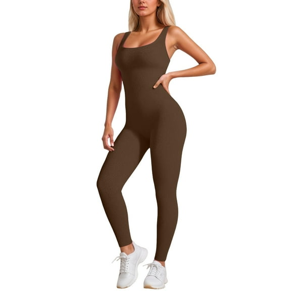 SRZYMJ Jumpsuit for Women Women's Long Sleeve Workout Jumpsuit Gym Bodysuit With Removable Padding and Wide Supportive Straps For Yoga