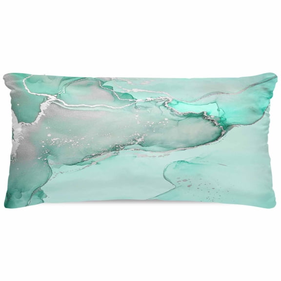 Aqua Marble Pillow Cases Cal King Size, Smooth Satin Pillowcase for Hair and Skin, Modern Abstract Waves Silvery Farmhouse Decorative Cooling Bed Pillow Covers with Zipper, 20x40 Inches