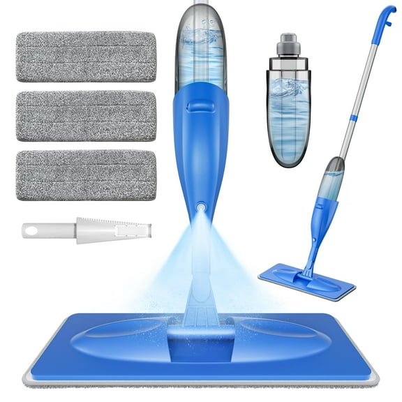 Microfiber Spray Mop for Floor Cleaning, Wet & Dry Use with 3 Reusable Pads, Refillable Bottle & Multi-Functional Scraper
