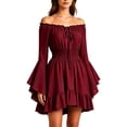 thumbnail image 2 of Kinrui Women's Renaissance Fairy Dress Off Shoulder Corset Dresses Gothic Bell Sleeve Flowy Pirate Peasant Dress Wine M, 2 of 4