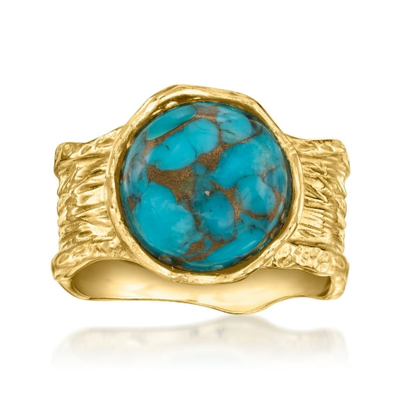 Ross-Simons Turquoise Wide-Band Ring in Textured and Polished 18kt Gold Over Sterling, Women's, Adult