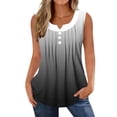 thumbnail image 3 of Craaazy Ladies Gradient Print Sleeveless Pleated Buttoned Patchwork V-Neck Fake Two-Piece Blouse Casual Summer Top Gifts, 3 of 8