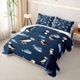 thumbnail image 3 of Castle Fairy Flat Puffin Fish Tile Twin Quilt Set,Seabird Small Fish Navy Seamless Pattern Twin Coverlet Set,Navy White, 3 of 7