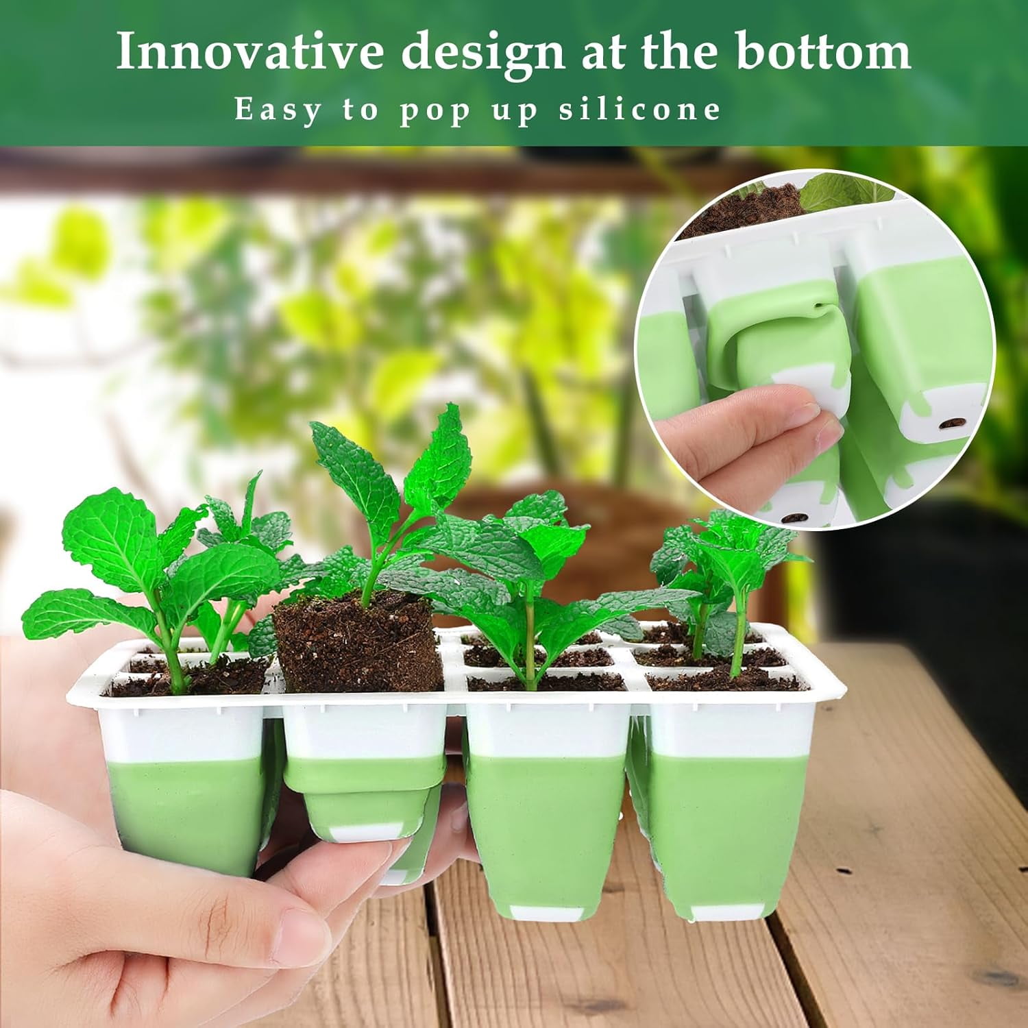Seed Starter Tray, 24 Cells Indoor Seed Starter Kit, Flexible Silicone Designed Seedling Starter Trays, Germination Tray with Humidity Dome & Lids, Reusable & Dishwasher Safe