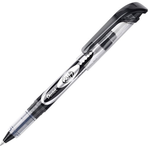 Pentel 24/7 Rollerball Pens Medium Pen Point - 0.7 mm Pen Point Size - Black Water Based Ink - Black Barrel - Metal Tip - 12 / Dozen