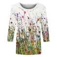thumbnail image 5 of ICHUANYI Clearance Women's Fashion Printed T-shirt 3/4 Sleeves Blouse Round Neck Casual Tops(White, S) ICHUANYI WER2023080810661, 5 of 5