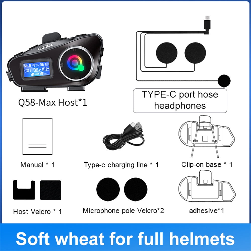 Q58MAX Motorcycle Intercom Helmets Earphone Motos Riders Wireless Bluetooth Headset Interaction-Voice Music Sharing Headsets