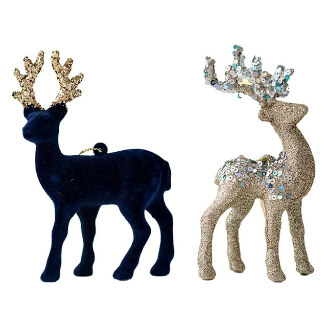 2 Unids Reno Elk Árbol de Navidad Decoración Regalo Decorativo Estatua Artesanía Adornos Colgantes para Mesa Bar Gabinete Fotografía Prop Interior Champán azul Yuyangstore Colgante de alce