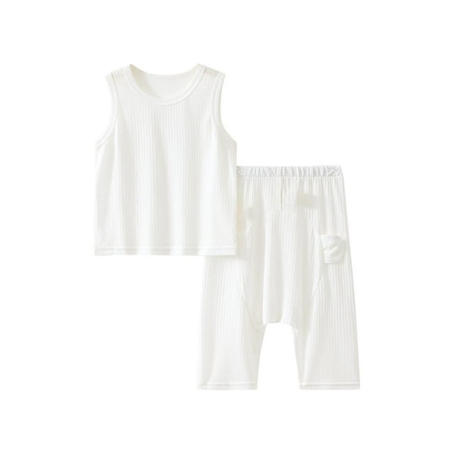 Dealovy Infant Baby Clothes Summer Toddler Crewneck Solid Color Tank Top Elastic Waist Pants Unisex Kids Solid Color Ribbed Loungewear Set