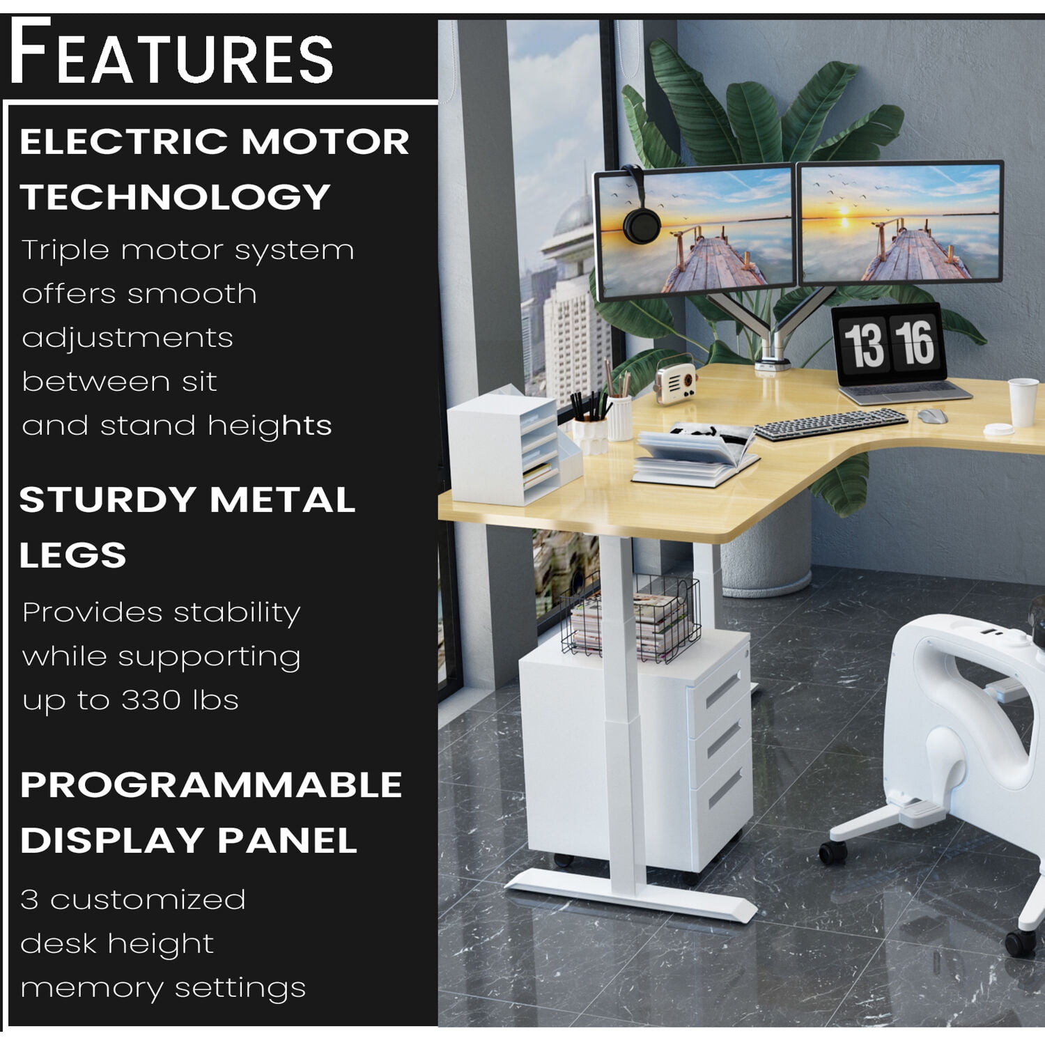 Hanover 73-In. L-Shaped Sit or Stand Electric Height Adjustable