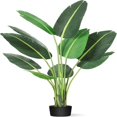 thumbnail image 2 of 60-pulgada artificial faux banana leaf plant con pot - 5 feet upright, 8 trunks, para home y oficina greenery decoration, 2 of 5