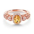 thumbnail image 2 of Gem Stone King 18K Rose Gold Plated Silver Yellow Citrine and White Moissanite Engagement Ring for Women | 0.91 Cttw | Oval Checkerboard 7X5MM | Gemstone November Birthstone | Size 7, 2 of 3