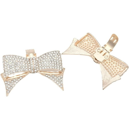 Municipal 2 Pcs 3D Rhinestone Bow Shoe Buckles Removable Silver Metal Shoe Clips Shoes Jewelry Decoration Shoe Embellishments