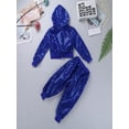 thumbnail image 6 of TiaoBug Kids Boys Girls Sparkly Sequins Hip-hop Jazz Dance Outfits Hooded Jacket Tops with Pants Performance Costume Blue 8-10, 6 of 6