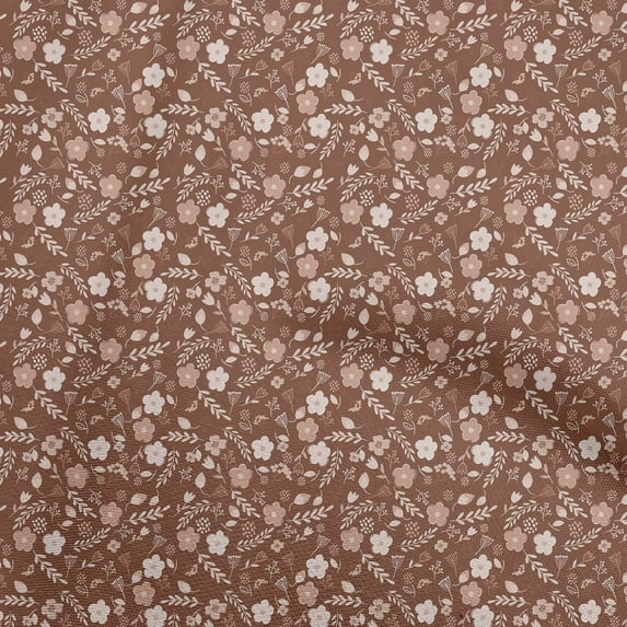 oneOone Cotton Cambric Brown Fabric Asian Retro Floral Craft Projects Decor Fabric Printed By The Yard 56 Inch Wide