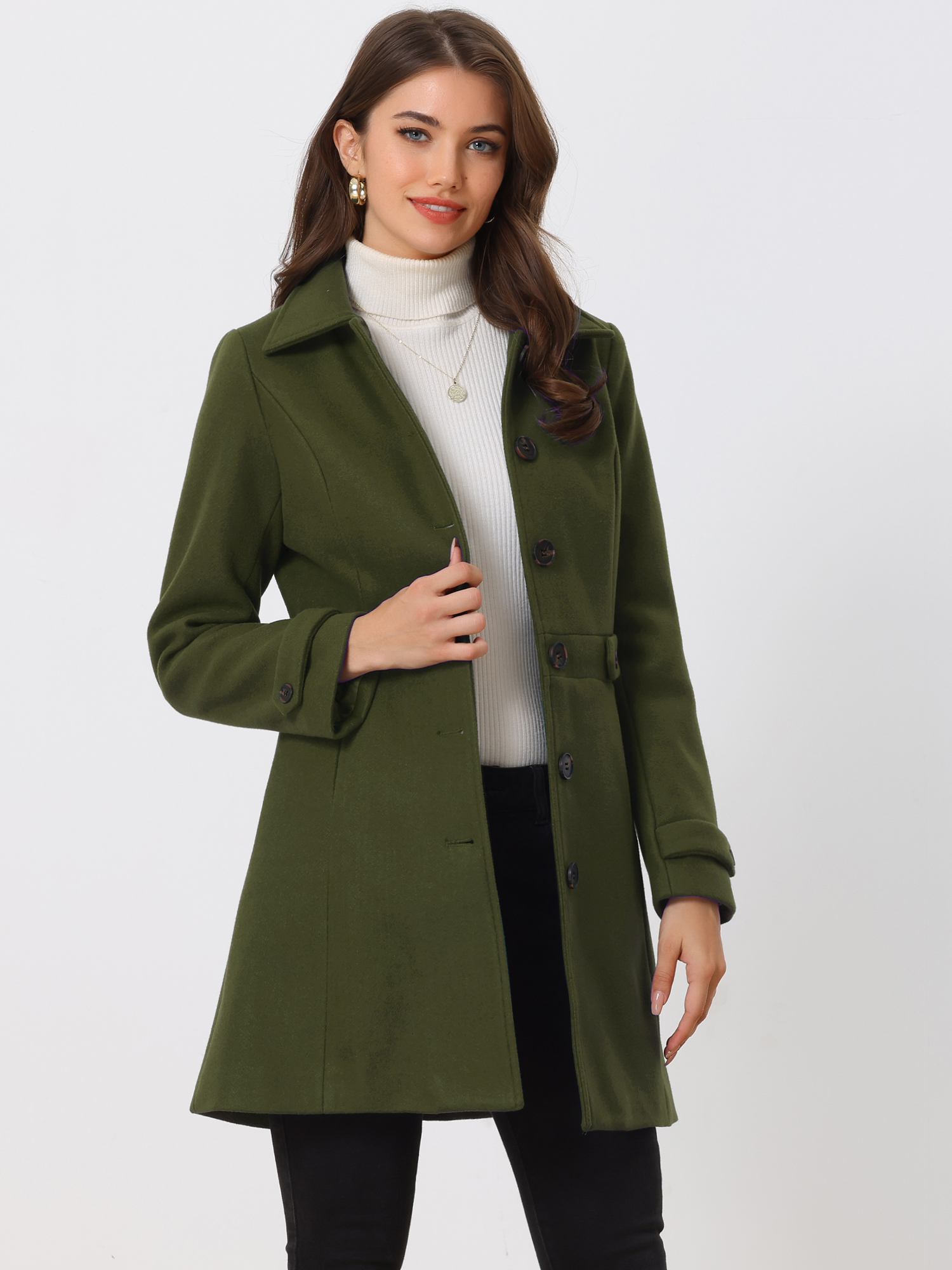 DARING DIVA Women's Single Breasted Long Outwear Winter Coat Army Green L