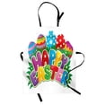 thumbnail image 1 of Easter Apron Cartoon Style Ornamental Eggs with Polka Dots Flowers and Stripes Happy Easter Quote, Unisex Kitchen Bib Apron with Adjustable Neck for Cooking Baking Gardening, Multicolor, by Ambesonne, 1 of 3