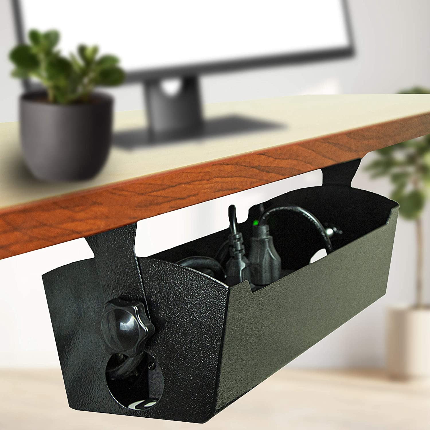 POCHAR 16-inch Under Desk Cable Management Tray - Cord Basket Under Desk with Cable Management Accessories - Under Table Cable Management Tray for Home, Office, and School (Model DR3, Black)