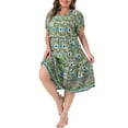 thumbnail image 4 of Agnes Orinda Women's Plus Size Summer Boho Casual V Neck Short Sleeve Floral Print Beach Midi A-Line Dress 3X Green, 4 of 6