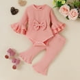 thumbnail image 2 of Otqutp Cute&nbsp;Kids&nbsp;Outfits for Girls Long Sleeve Ribbed Bowknot Romper Bodysuit Ruffles Bell Bottoms Pants Outfits Christmas Gifts 0-12 Months, 2 of 7