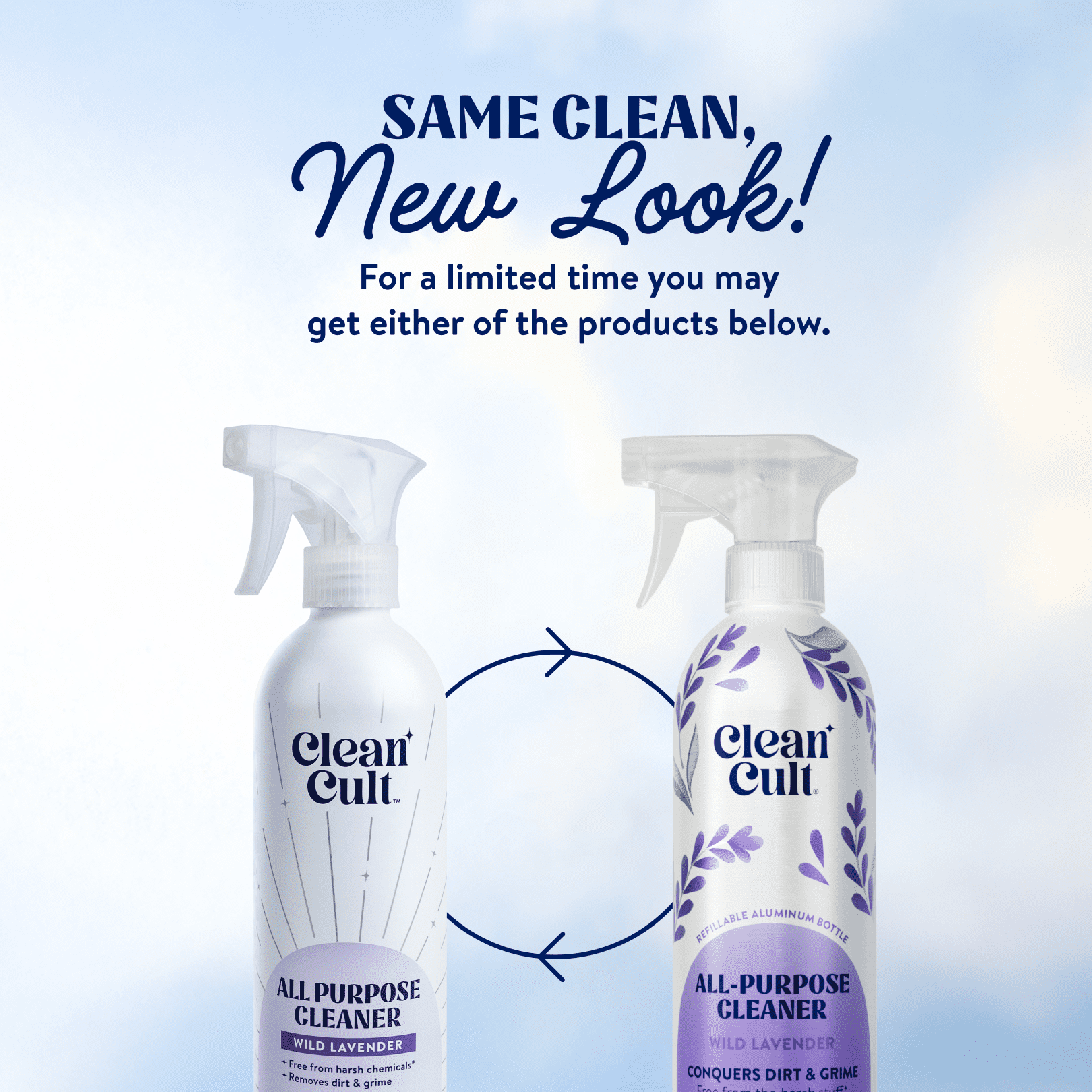 (2 pack) Cleancult All Purpose Cleaner, Refillable Aluminum Bottle, Lavender 16 fl oz