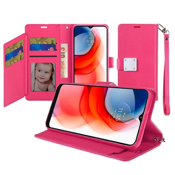 For iPhone 15 Wallet ID Card Holder Case Cover - Hot Pink
