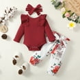 thumbnail image 2 of Newborn Baby Girls Outfits 0-3 Months Baby Girls Long Sleeve Romper Top Floral Pants Headband 3PCS Set Red, 2 of 9
