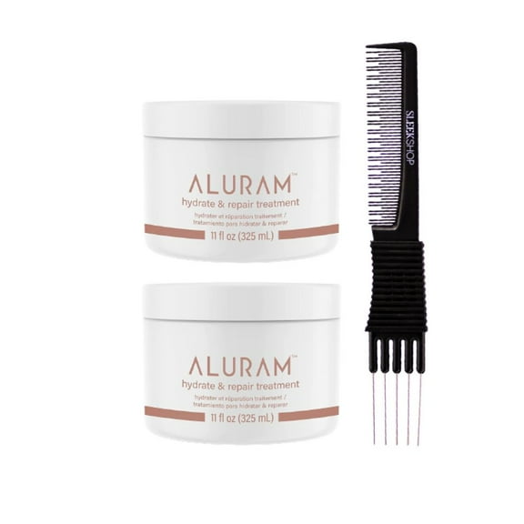 ALURAM Clean Beauty Collection Hydrate & Repair Treatment (11 oz) with SLEEKSHOP Teasing Comb Pack of 3