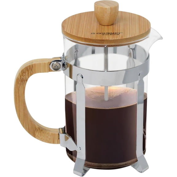 JS Gourmet 27oz Glass French Press Coffee Maker with Bamboo Wooden Handle, Lid and Stainless Steel Frame
