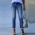 thumbnail image 2 of CIENVNSTG Women Jeans High Waist Stretchy Ripped Jeans Trendy Raw Hem Straight Leg Jean Distressed Denim Pants with Pockets Blue S, 2 of 8