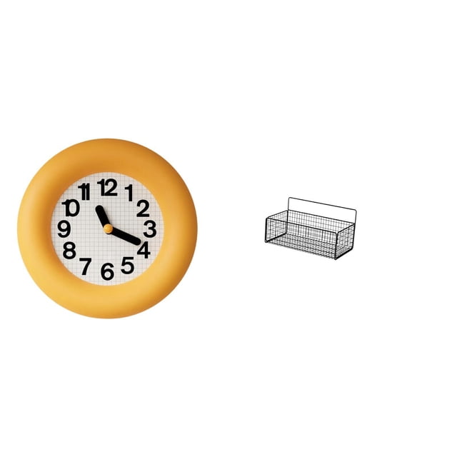 Reloj de pared,Reloj de pared redondo moderno y silencioso para dormitorio,cesta de almacenamiento,cesta organizadora colgante de alambre para almacenamiento de cocina,Organizador de pared para