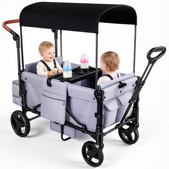 Tripland Wagon Stroller for 2 Kids,Stroller Wagon Baby Stroller with Canopy, Gray