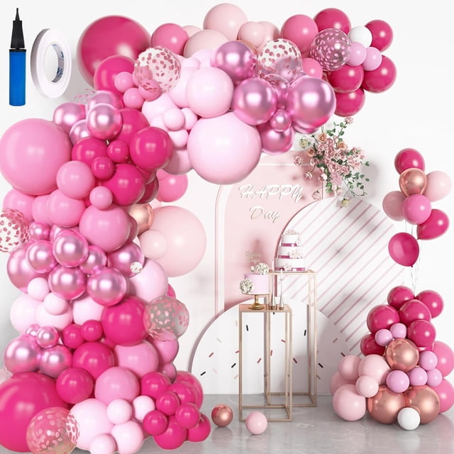 Kit de Globos de Rojo Rosa, Juego de Globos para Decoración de Fiesta Globos Metálicos para Cumpleaños Fiesta Boda Propuesta Graduación Halloween Año Nuevo (Rojo Rosa)
