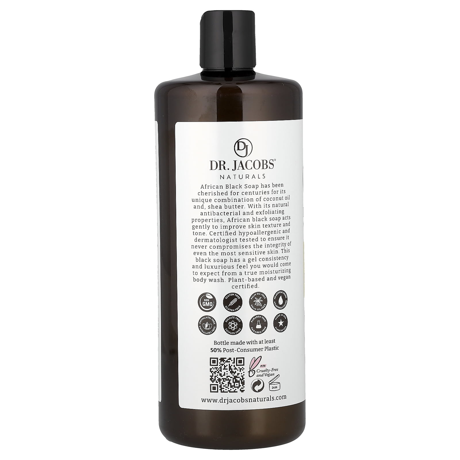 Dr. Jacobs Naturals Plant-Based African Black Soap Body Wash, Sensual Monoi, 32 oz (946 ml)