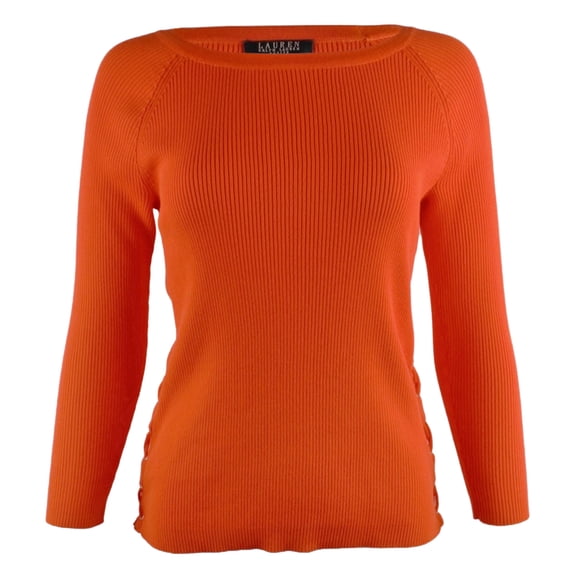Lauren Women's Petite Lace Up Sides Ribbed Sweater MO PL
