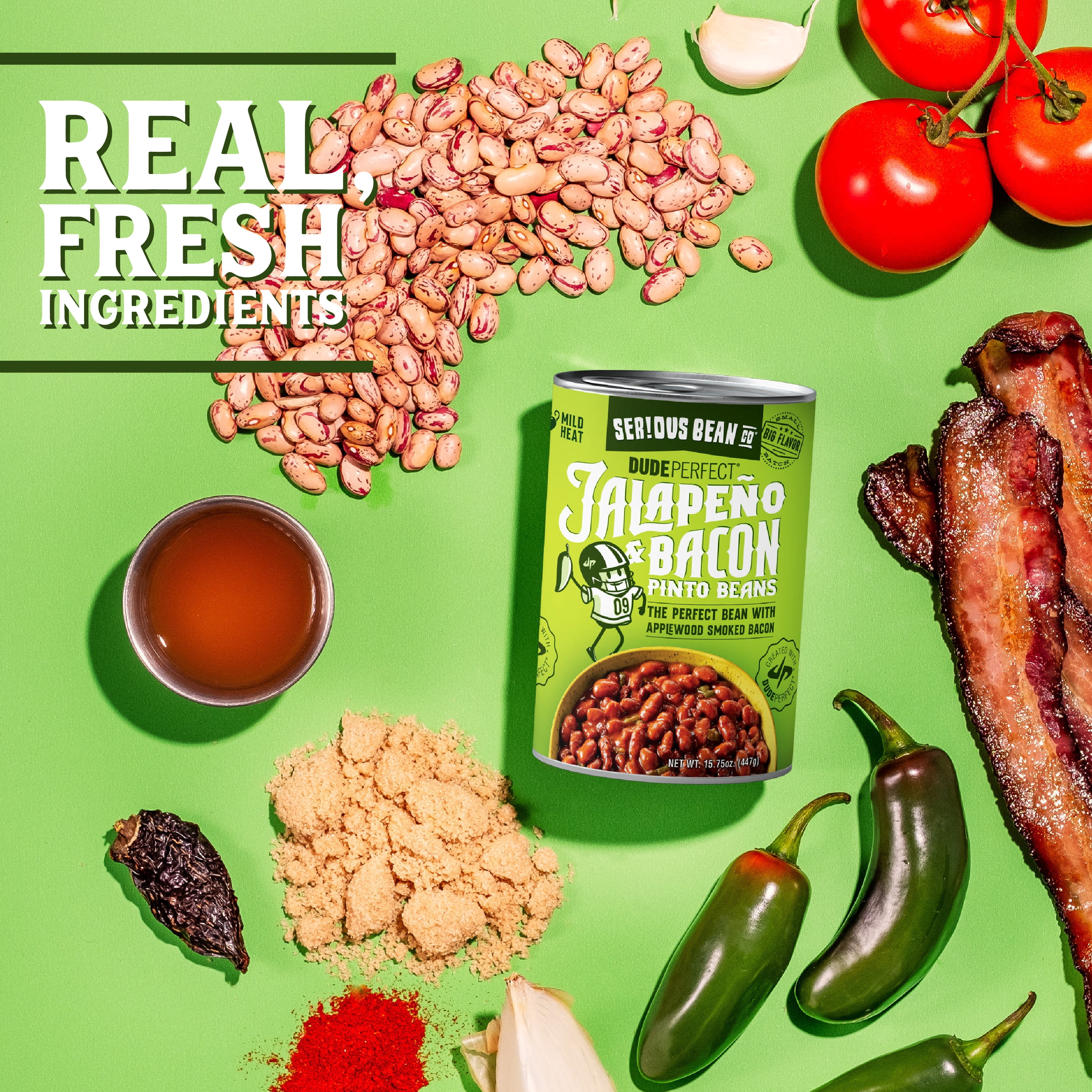 (12 Cans) Serious Bean Co Dude Perfect Jalapeno and Bacon Pinto Beans, 15.75 Oz
