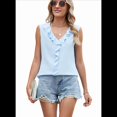 thumbnail image 2 of Camisa de Sin Mangas con Cuello en V, Plisada y Volantes, para Mujer, Talla XXL, Azul, 2 of 7