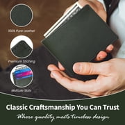 Ecocraft Men Leather Bifold Wallet – Mild Milled Finish Premium goat milled leather in rich green Classic bifold Full Grain Leather