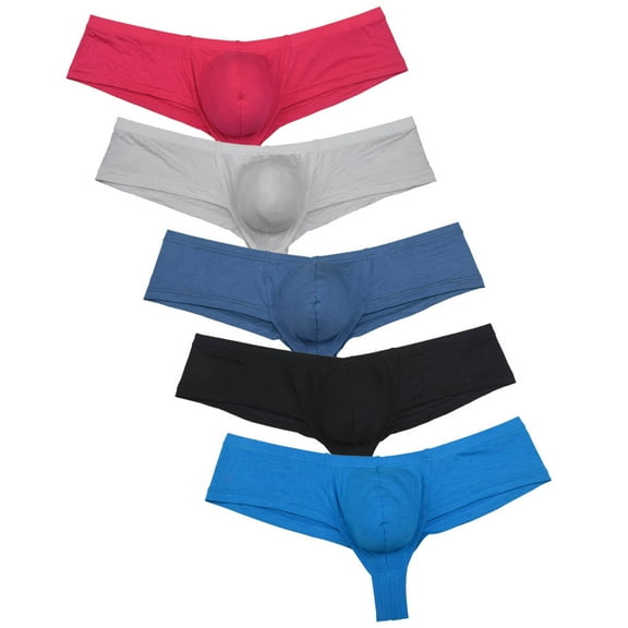 Botmois 5 PACK Men's Solid Boxershorts Contoured Pouch Tangas Soft Mini Pants Underwear Sexy Guy Low-rise Briefs Underpants Lingerie Panties 5FF M